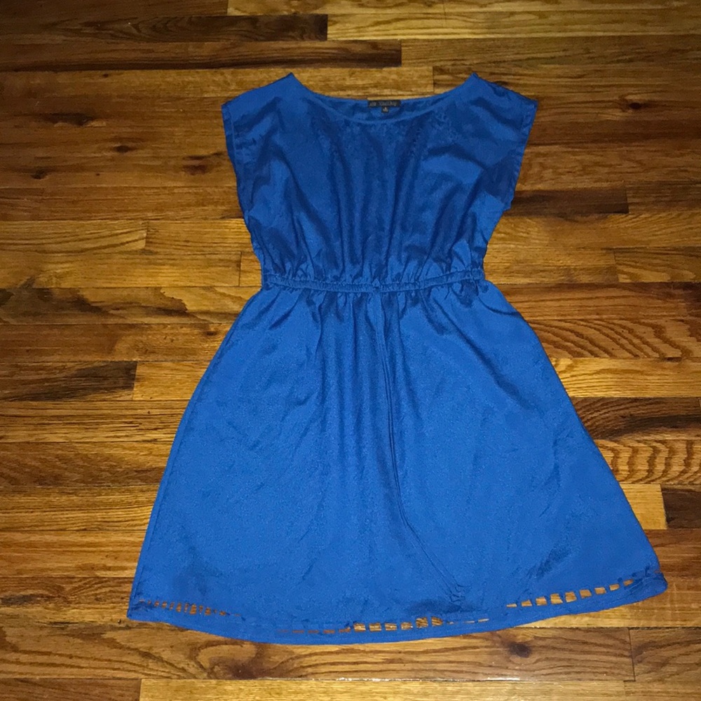 Blue Polyester short sleeve dress